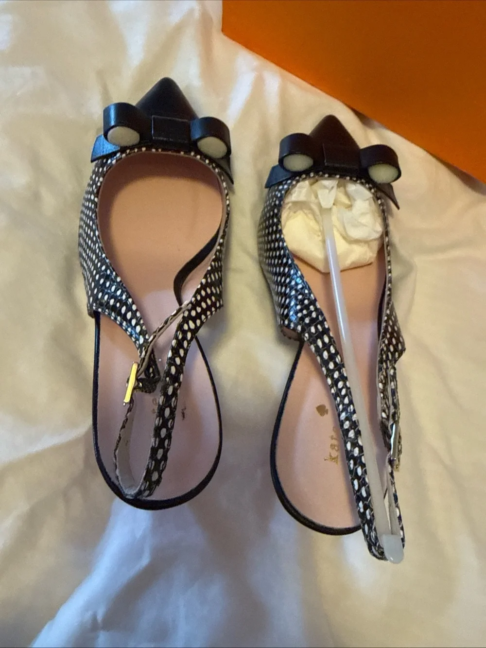 Kate Spade Jannah B/W Polka Dot Slingback Pointed Toe Pump w/ Bow by & red heals